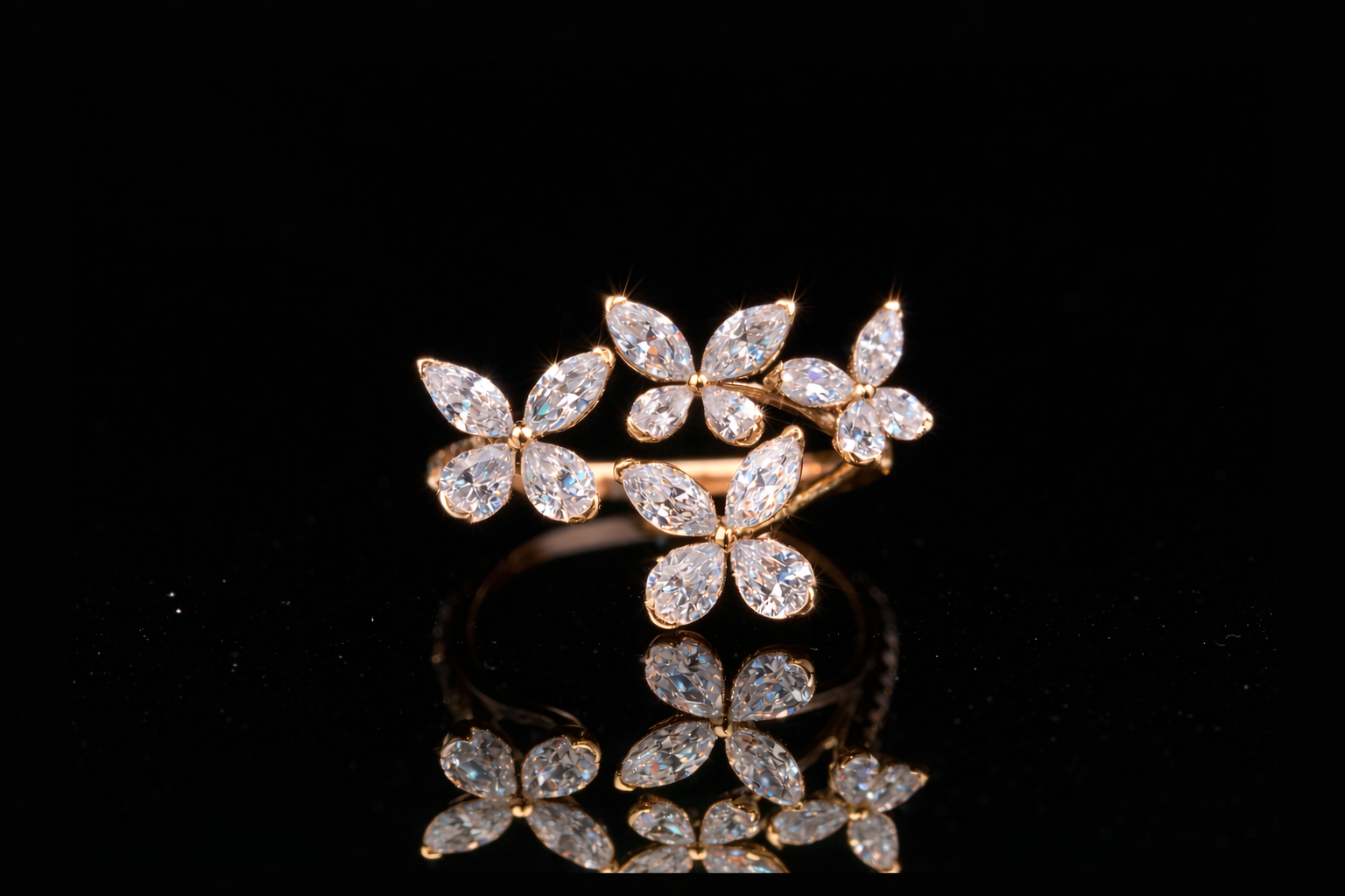 Floral Diamond Ring | Luxury Flower-Inspired Diamond Ring in Gold & Silver