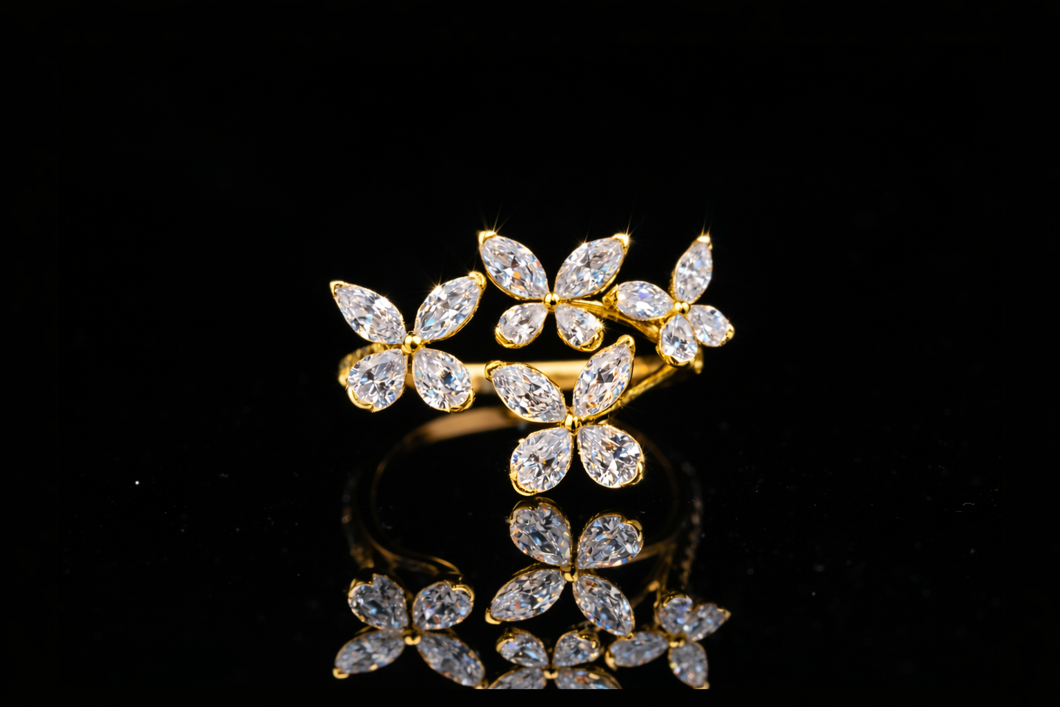 Floral Diamond Ring | Luxury Flower-Inspired Diamond Ring in Gold & Silver