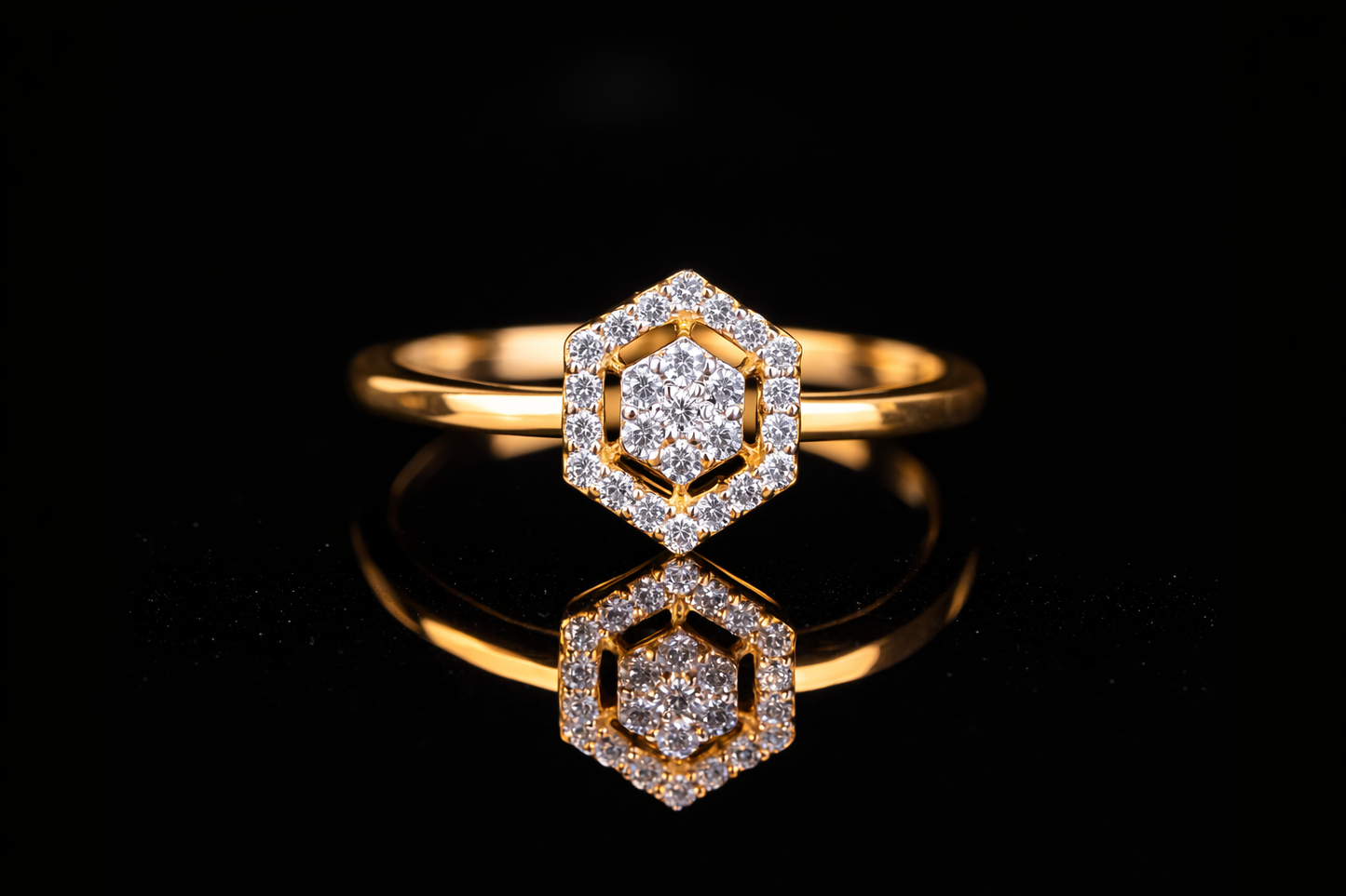Hexagon Halo Diamond Ring | Modern Cluster Ring in 18KT, 14KT, 10KT Gold & Silver