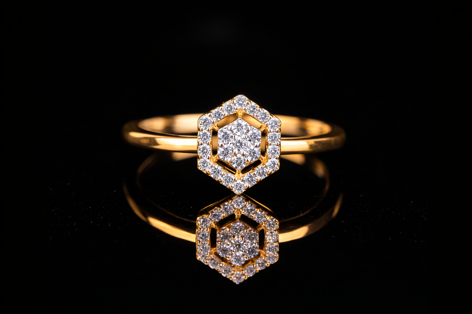 Hexagon Halo Diamond Ring | Modern Cluster Ring in 18KT, 14KT, 10KT Gold & Silver