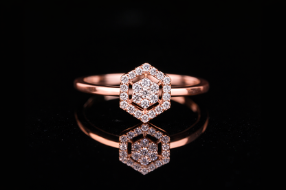 Hexagon Halo Diamond Ring | Modern Cluster Ring in 18KT, 14KT, 10KT Gold & Silver