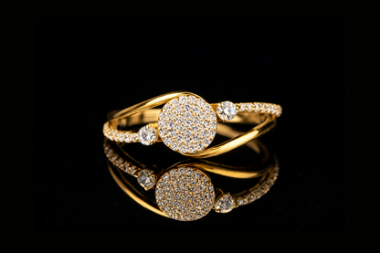 Round Pavé Diamond Ring with Side Stones | 18KT, 14KT, 10KT Gold & Silver