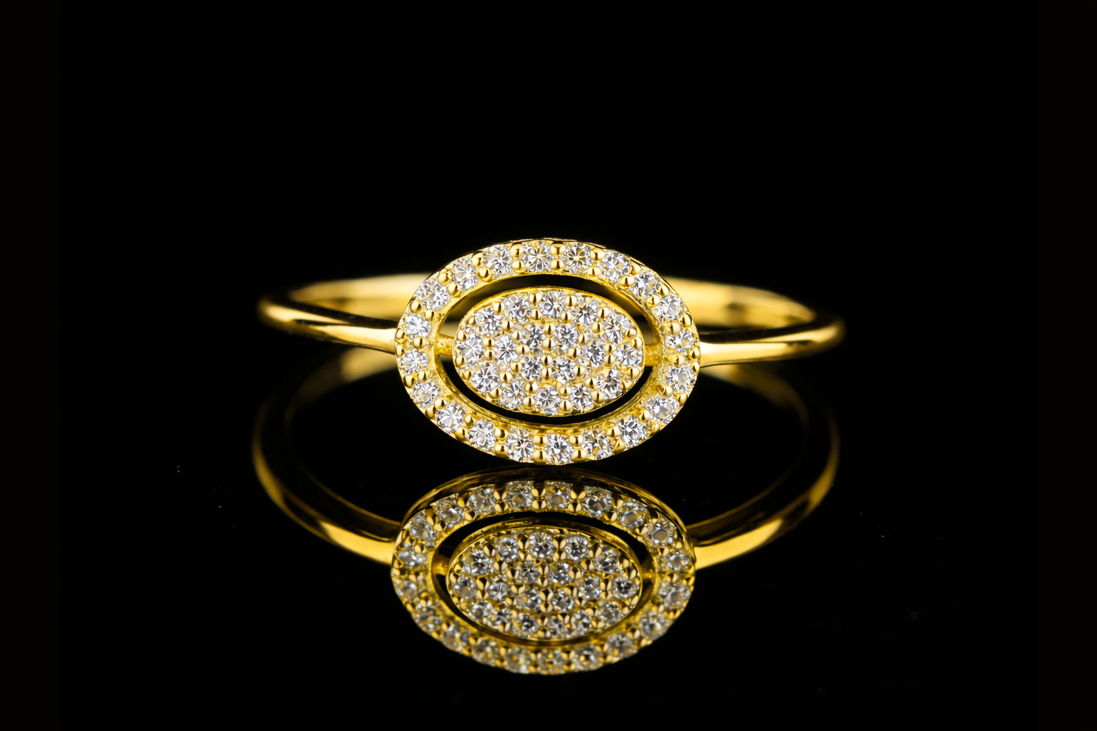 Oval Pavé Diamond Halo Ring | 18KT, 14KT, 10KT Gold & Silver Available