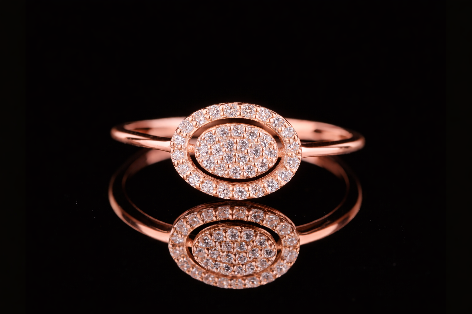 Oval Pavé Diamond Halo Ring | 18KT, 14KT, 10KT Gold & Silver Available