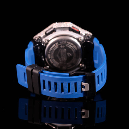 Blue Strap Iced Out G-Shock Watch with VVS Moissanite Diamonds