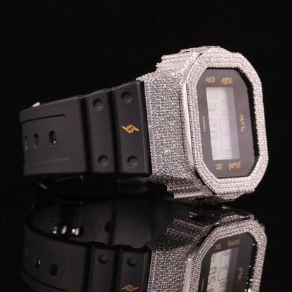 Black Strap Iced Out G-Shock Watch with VVS Moissanite Diamonds