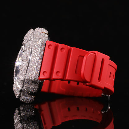 Red Face Bustdown G-Shock Watch with VVS Moissanite Bezel