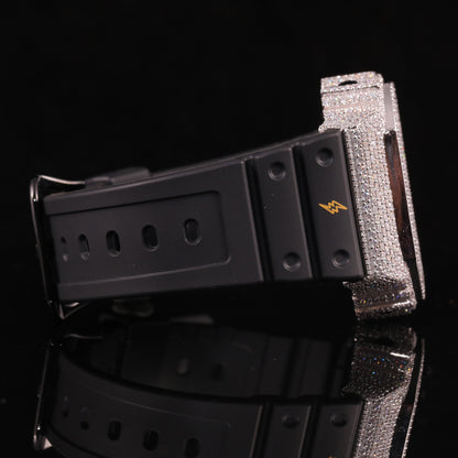 Black Strap Iced Out G-Shock Watch with VVS Moissanite Diamonds
