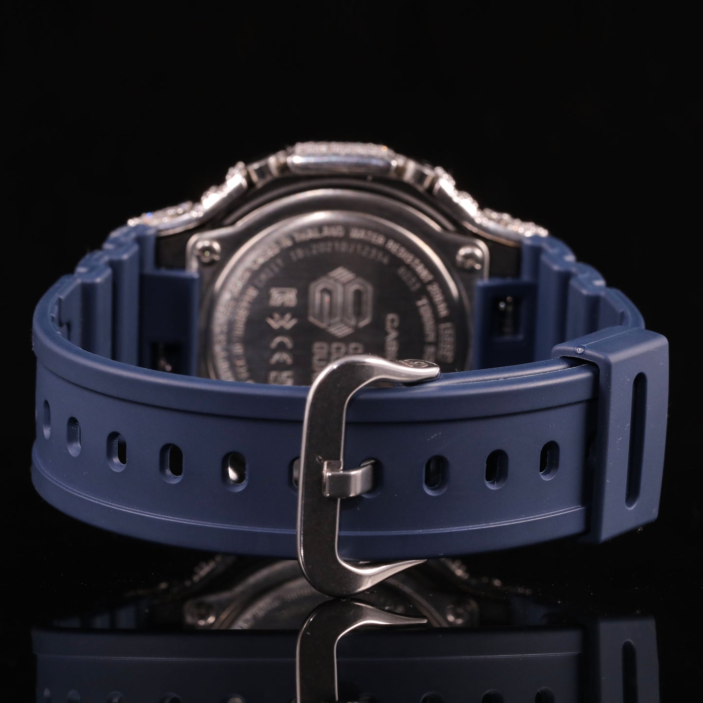 Black Dial Iced Out G-Shock Watch with Blue Strap