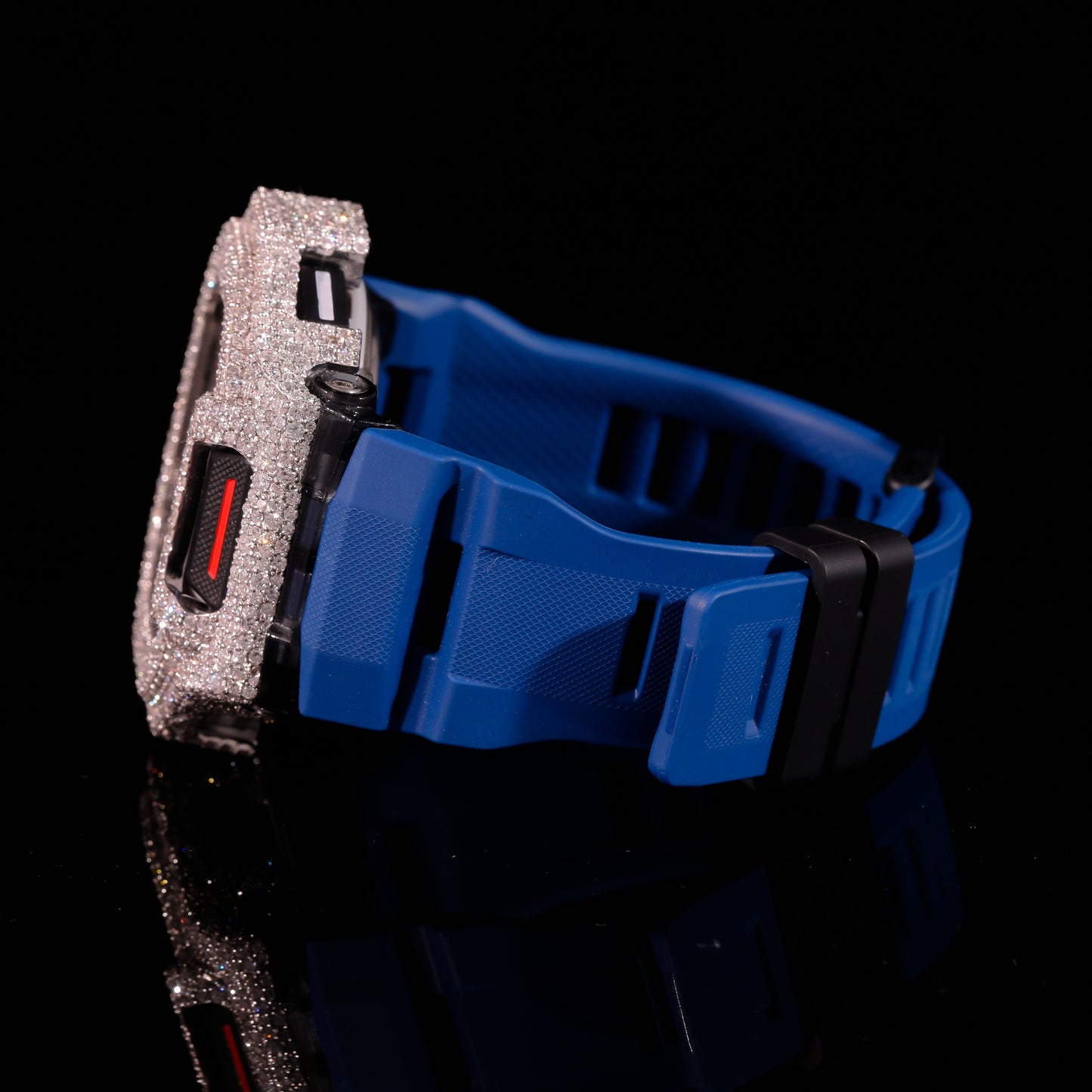 Blue Strap Iced Out G-Shock Watch with VVS Moissanite Diamonds