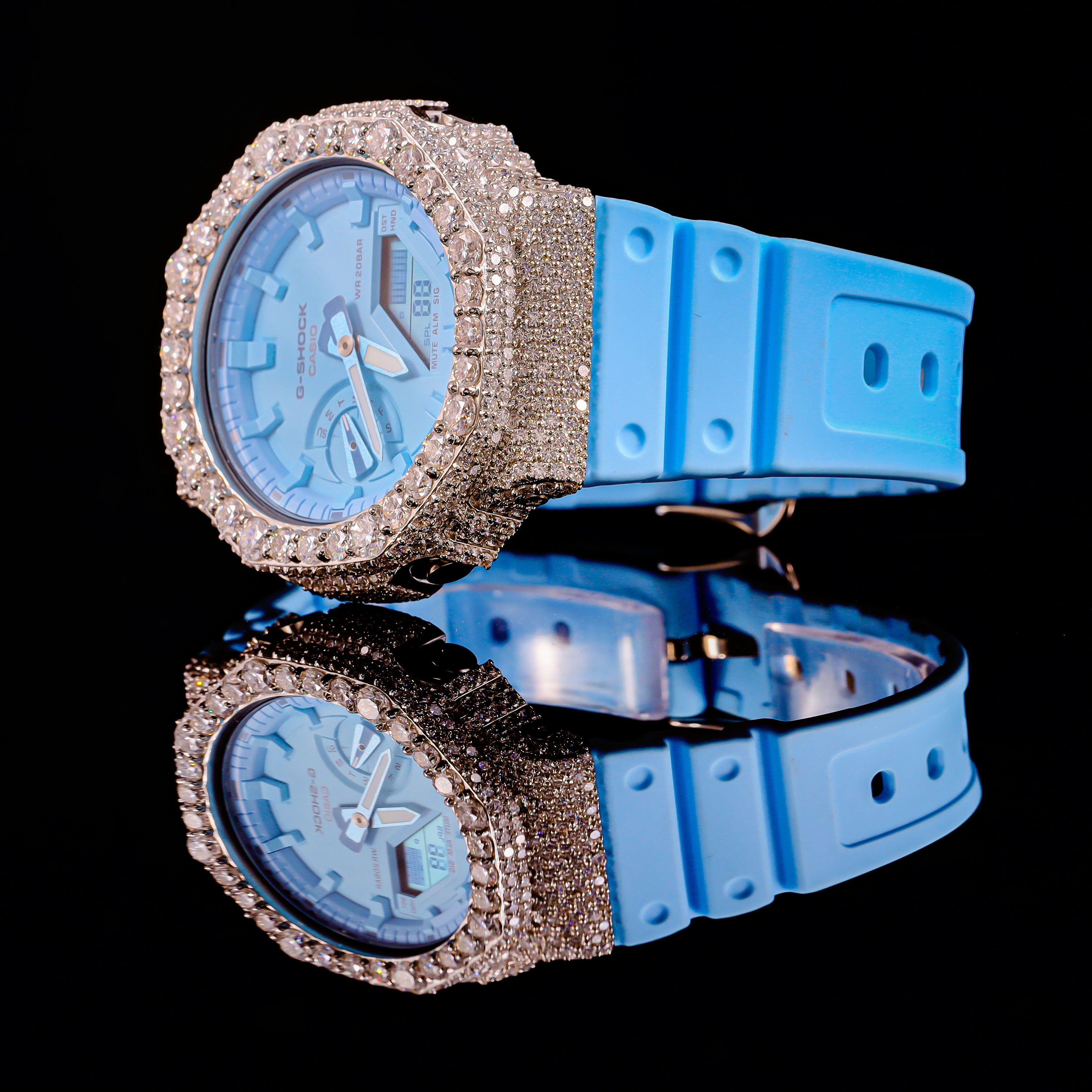 Iced Out Sky Blue G-Shock Watch