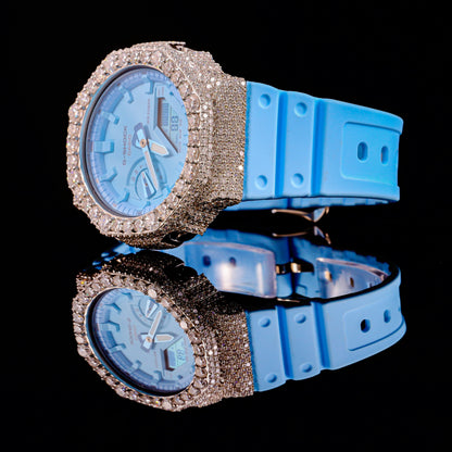 Iced Out Sky Blue G-Shock Watch