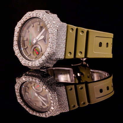 Olive Green Iced Out G-Shock Watch