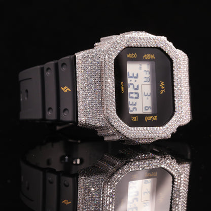 Black Strap Iced Out G-Shock Watch with VVS Moissanite Diamonds