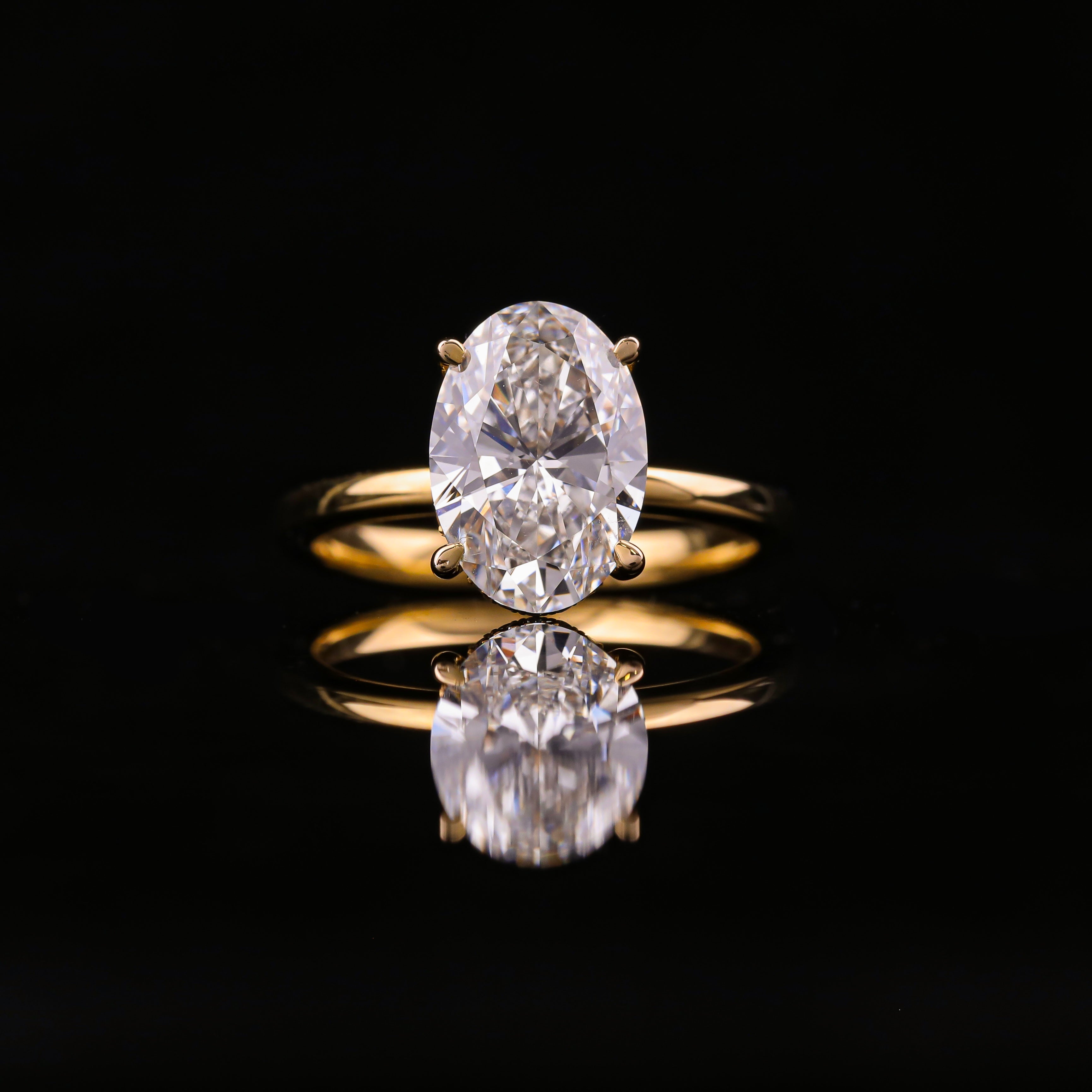 Oval Cut Hidden Halo Moissanite Engagement Ring – Yellow Gold Solitaire Ring with Hidden Diamond Halo | 925 Silver, 10K, 14K & 18K Gold