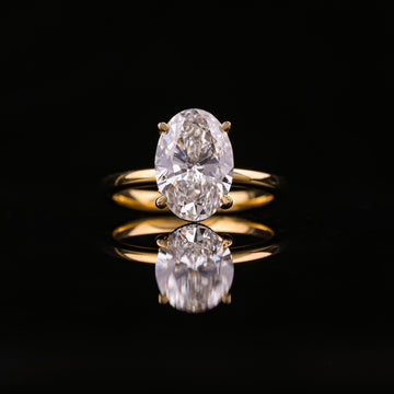 Oval Cut Hidden Halo Moissanite Engagement Ring – Yellow Gold Solitaire Ring with Hidden Diamond Halo | 925 Silver, 10K, 14K & 18K Gold