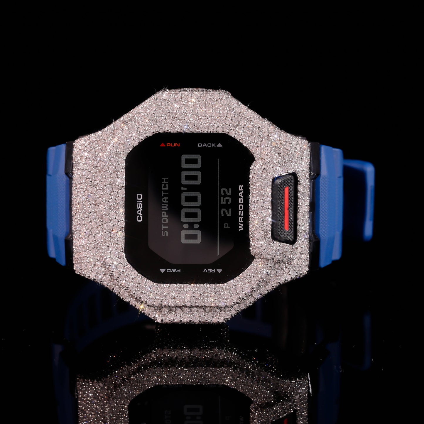Blue Strap Iced Out G-Shock Watch with VVS Moissanite Diamonds