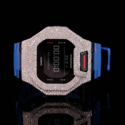 Blue Strap Iced Out G-Shock Watch with VVS Moissanite Diamonds