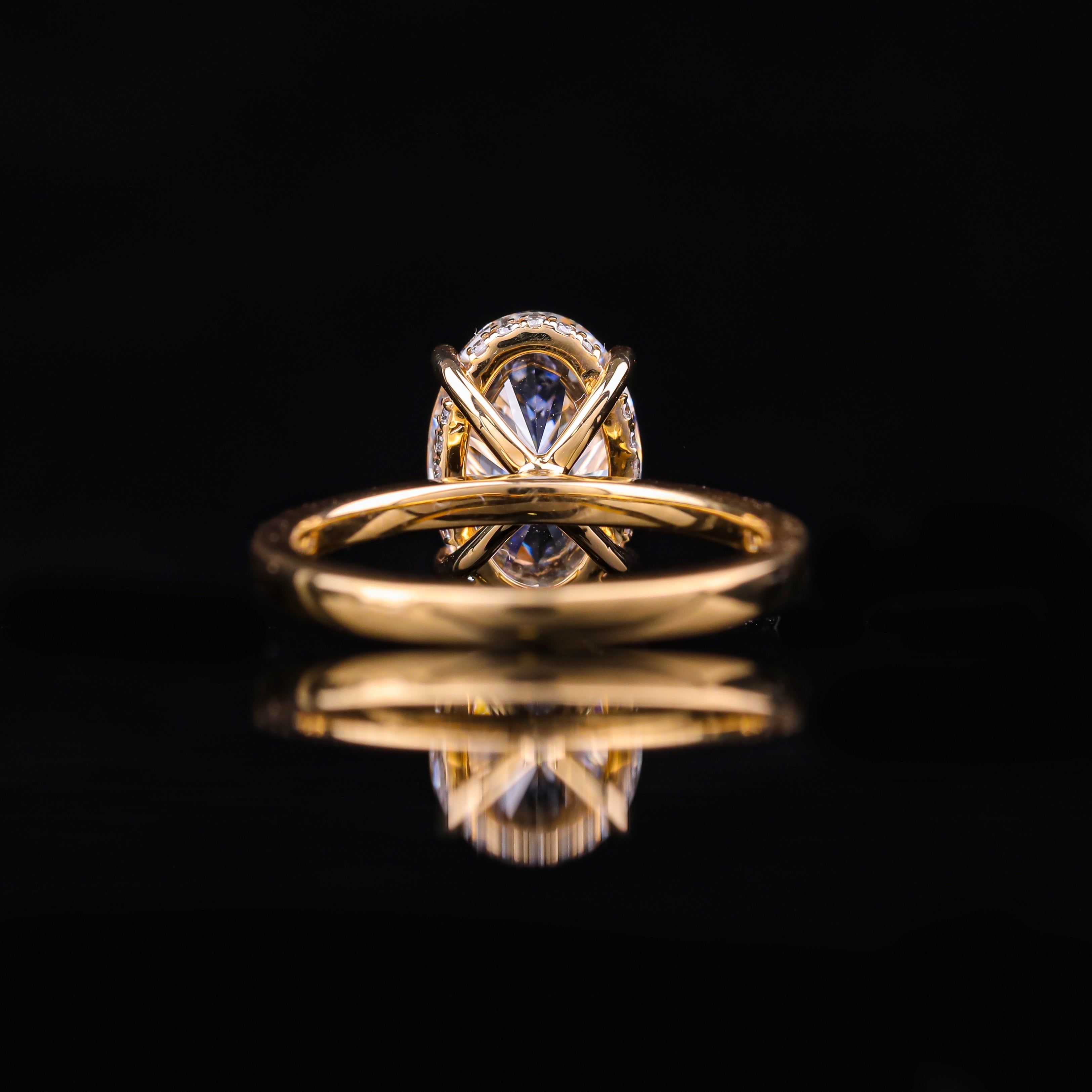 Oval Cut Hidden Halo Moissanite Engagement Ring – Yellow Gold Solitaire Ring with Hidden Diamond Halo | 925 Silver, 10K, 14K & 18K Gold