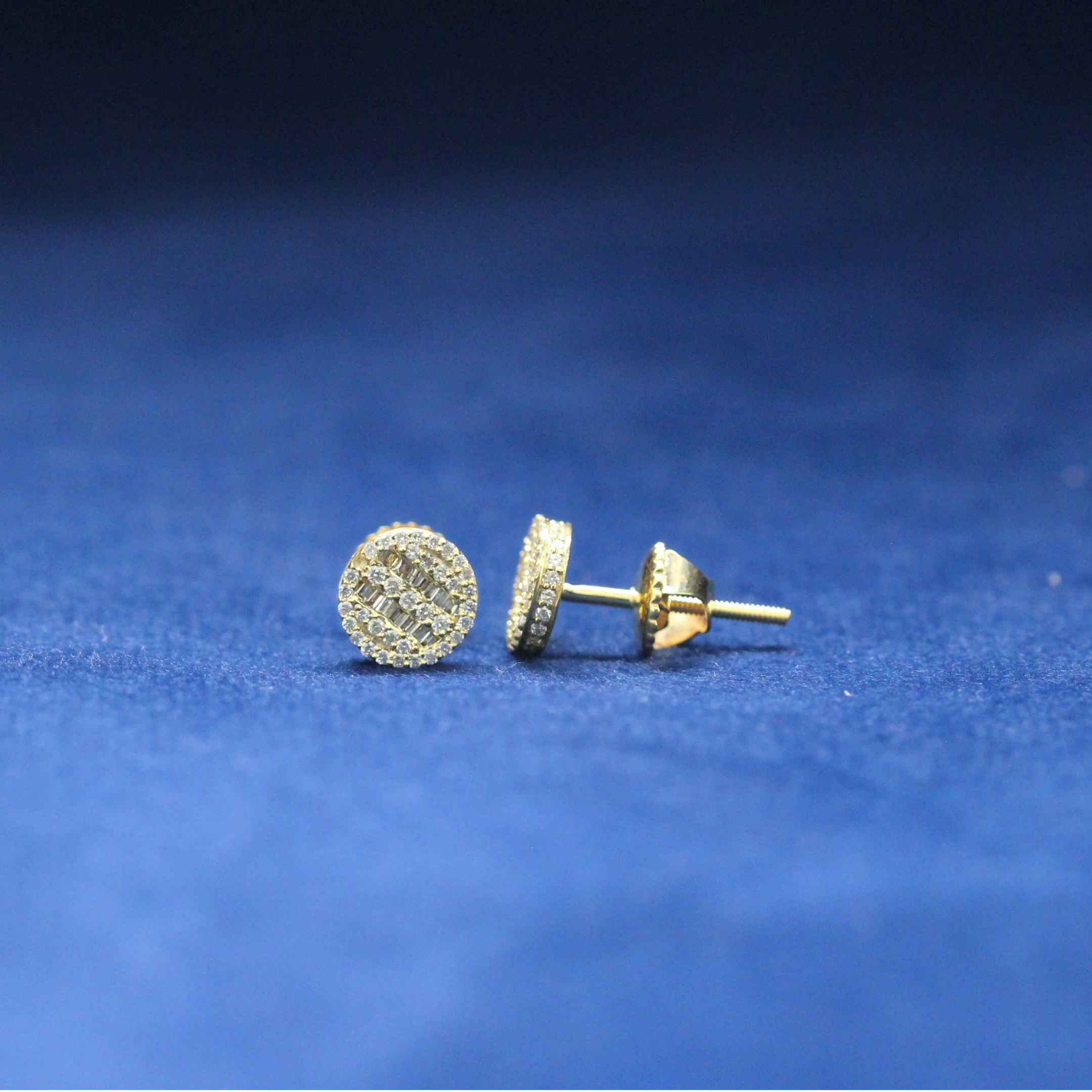 Right-side view of Celestial Halo Studs earrings in 925 silver, showcasing a dazzling Moissanite diamond halo design perfect for hip-hop fashion lovers.