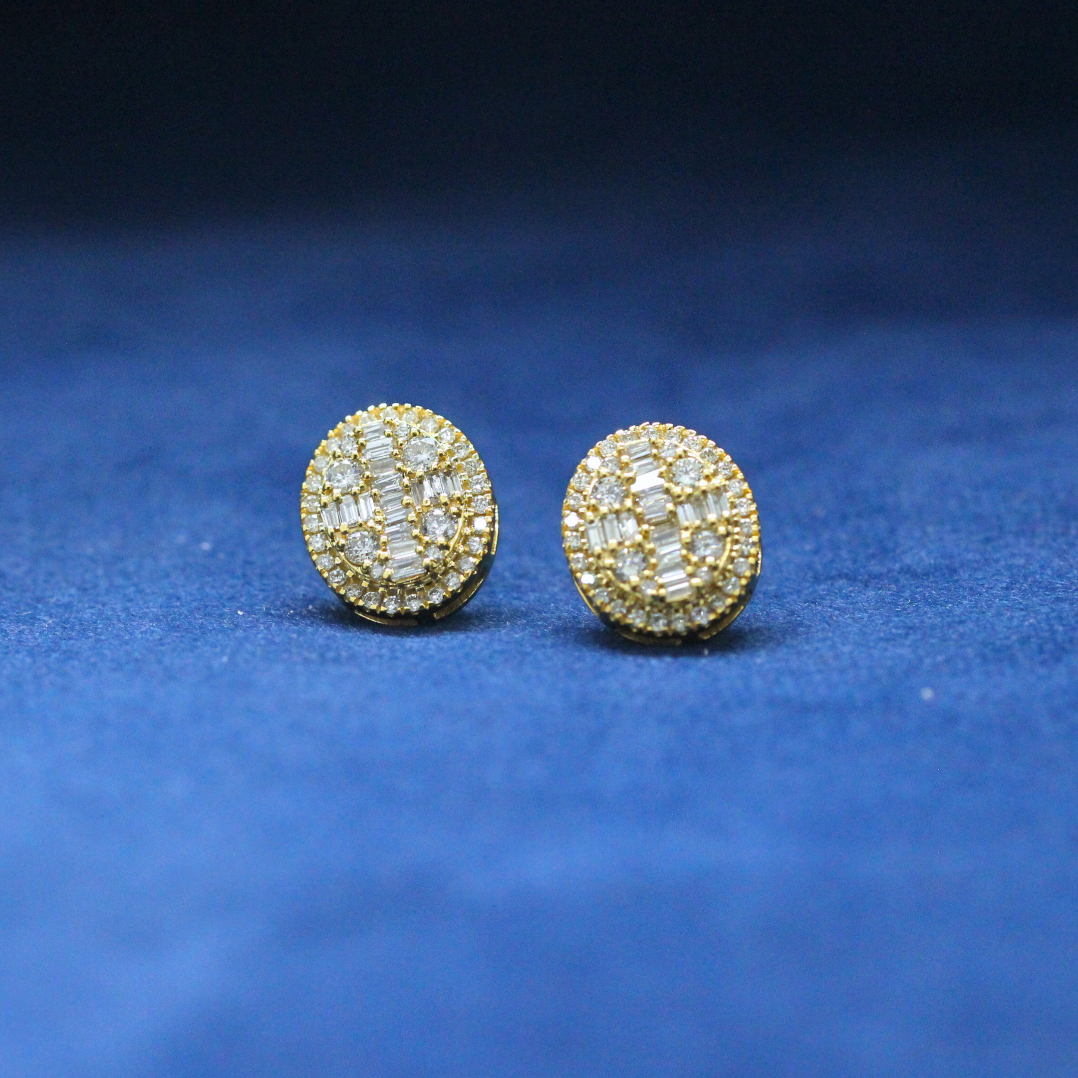 Stylish Radiant Crest Studs earrings in 925 silver, fully iced with Moissanite diamonds for a bold hip-hop jewelry statement.