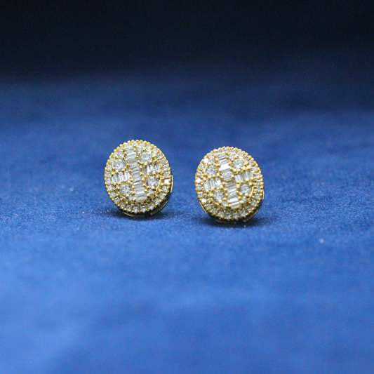 Stylish Radiant Crest Studs earrings in 925 silver, fully iced with Moissanite diamonds for a bold hip-hop jewelry statement.