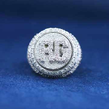 A bold hip-hop jewelry RC Championship ring in 925 sterling silver, featuring intricate detailing and diamond accents for a statement look.