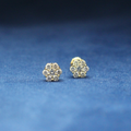 Elegant Sparkle Blossom Studs earrings in 925 silver, encrusted with Moissanite diamonds, perfect for a luxury hip-hop jewelry look.