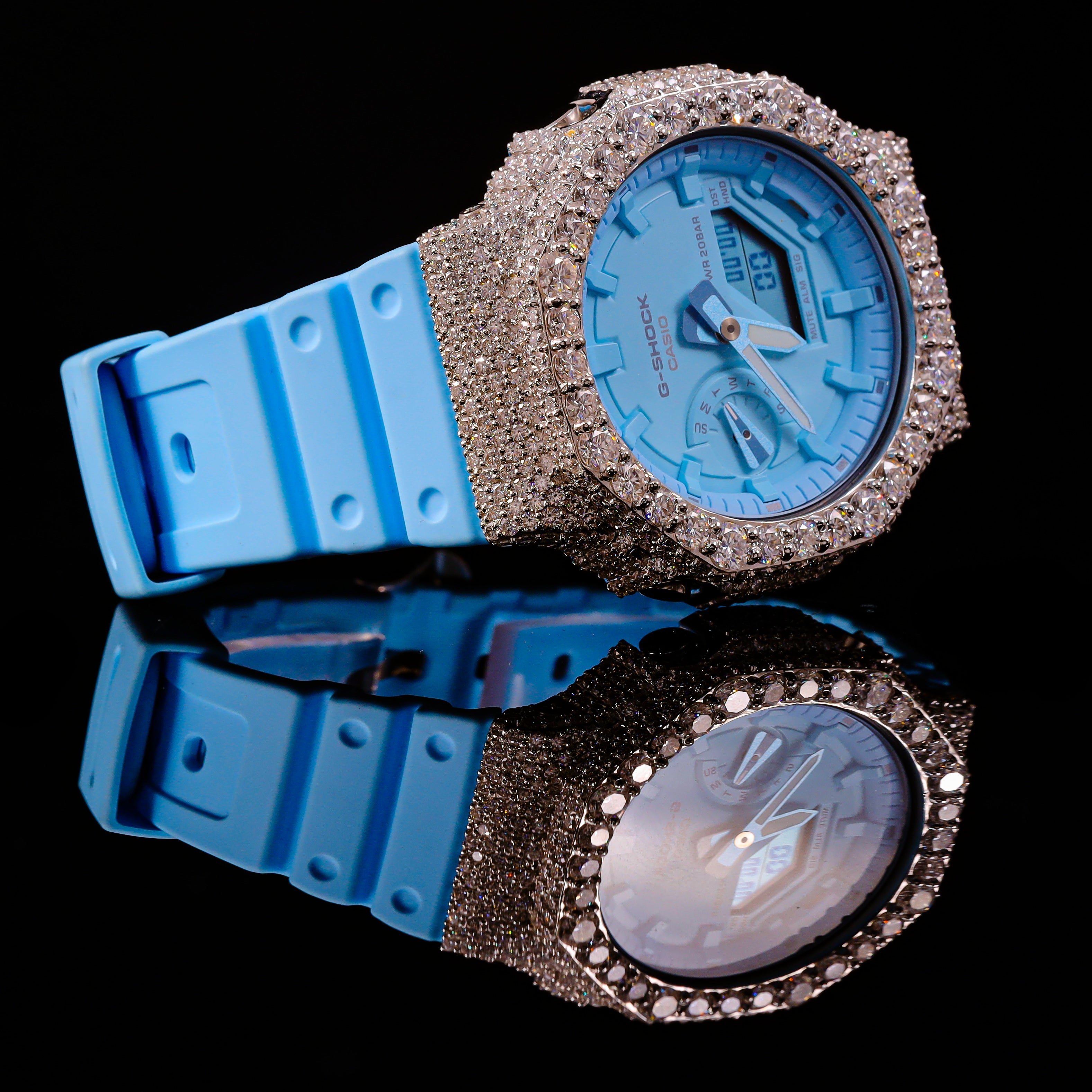 Iced Out Sky Blue G-Shock Watch