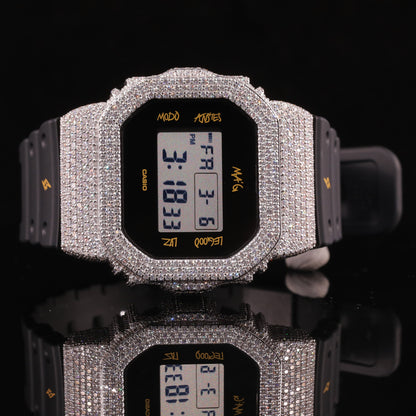 Black Strap Iced Out G-Shock Watch with VVS Moissanite Diamonds