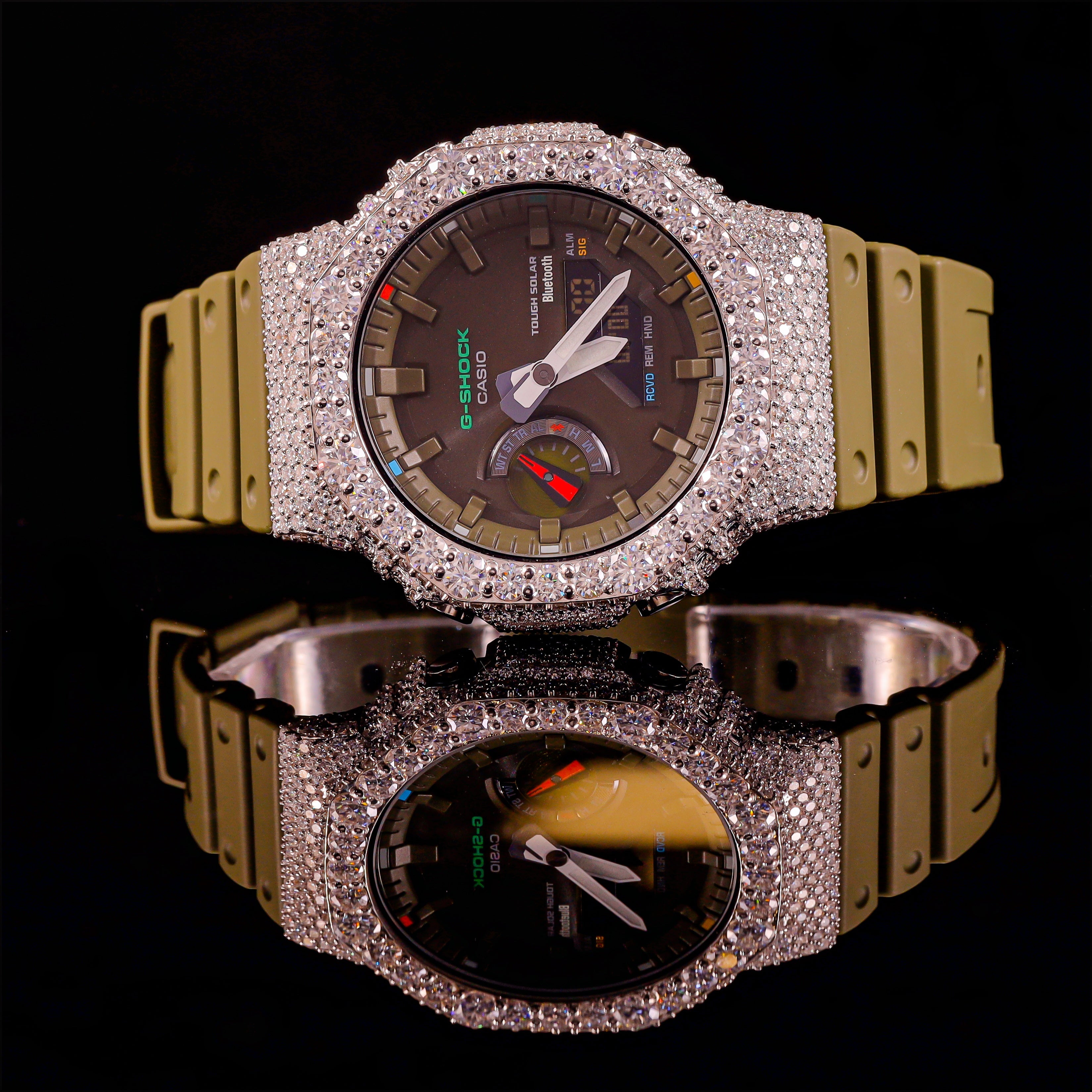 Olive Green Iced Out G-Shock Watch