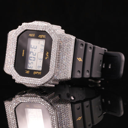 Black Strap Iced Out G-Shock Watch with VVS Moissanite Diamonds
