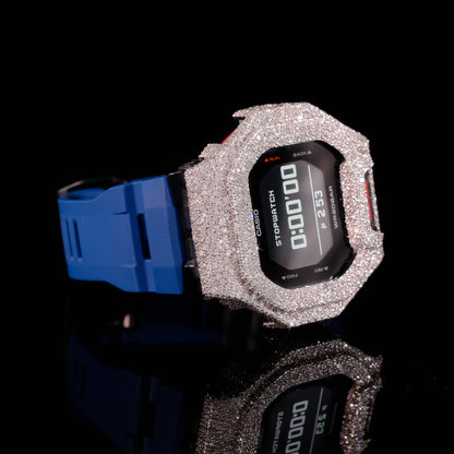 Blue Strap Iced Out G-Shock Watch with VVS Moissanite Diamonds