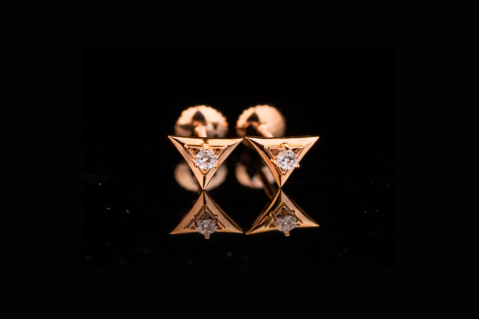 Geometric Triangle Diamond Stud Earrings | 18K, 14K, 10K Gold & Silver