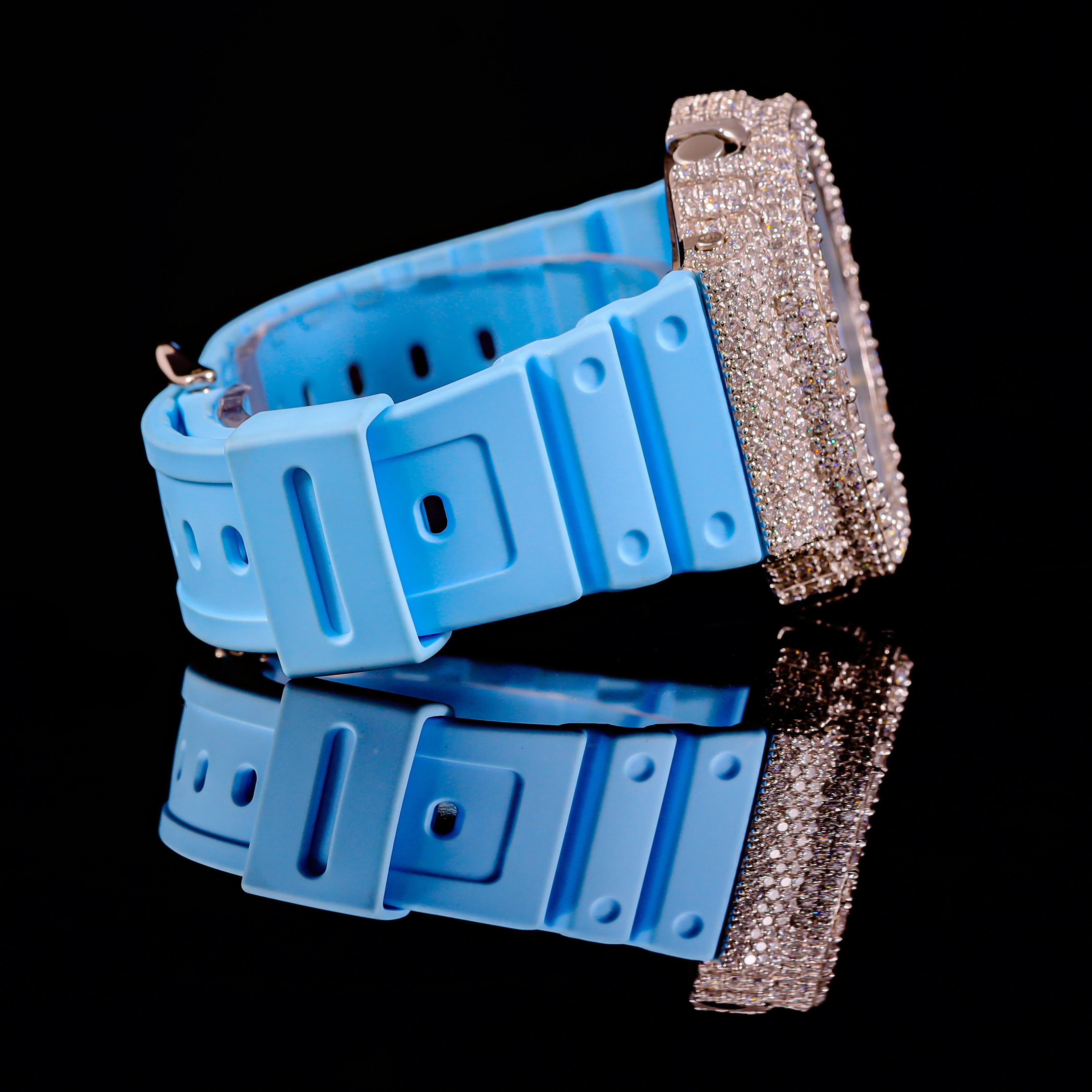 Iced Out Sky Blue G-Shock Watch