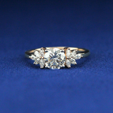 Front view of round cluster ring featuring moissanite diamonds set in 925 silver, blending fine jewelry elegance with hip hop flair.

