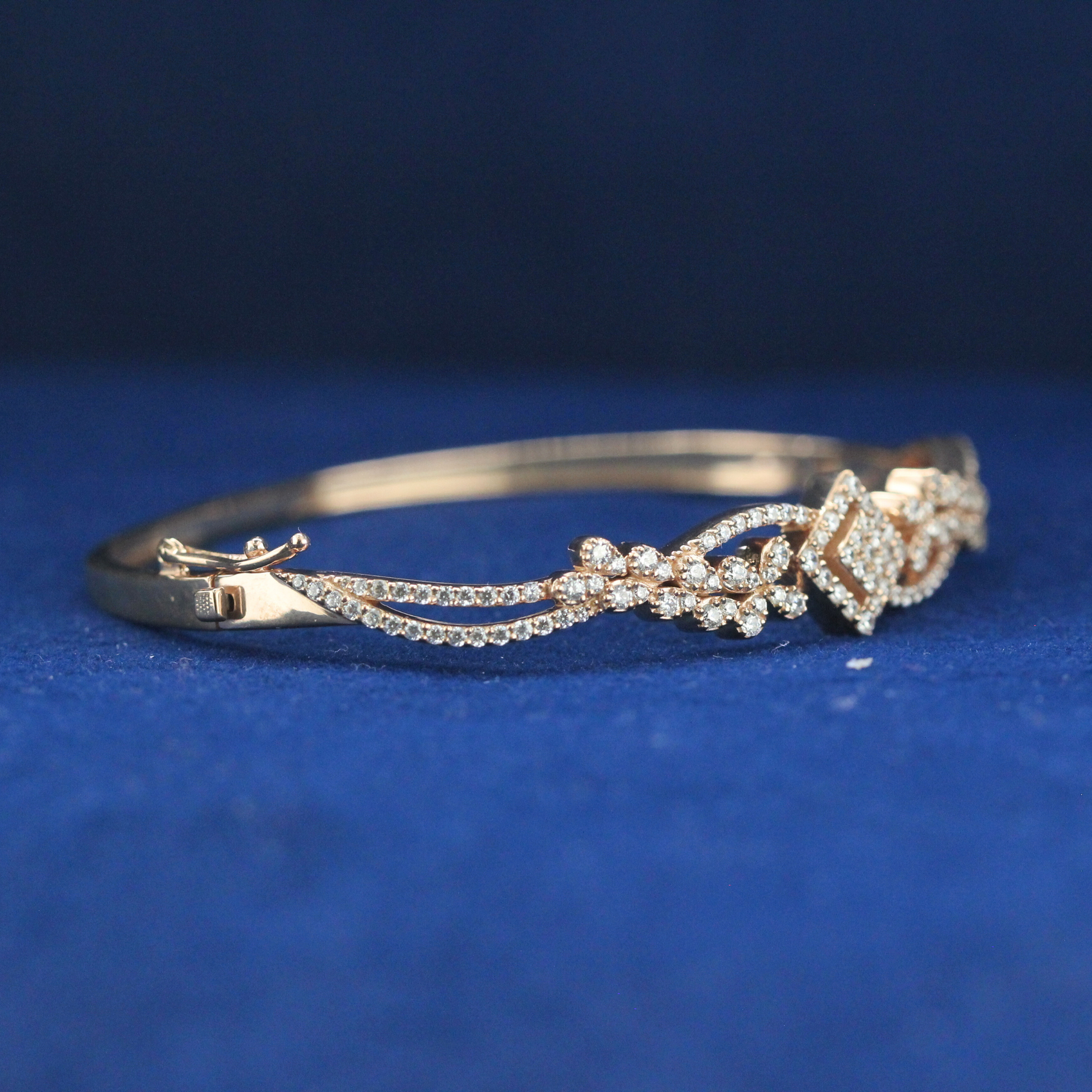 Left side view of the Royal Bloom Bracelet, highlighting its intricate moissanite floral design and 925 silver craftsmanship.
