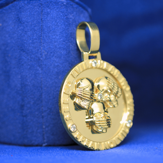 Right side angle of See No Evil Pendant, showcasing moissanite diamonds and premium hip-hop jewelry craftsmanship.