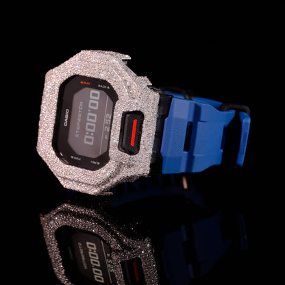 Blue Strap Iced Out G-Shock Watch with VVS Moissanite Diamonds