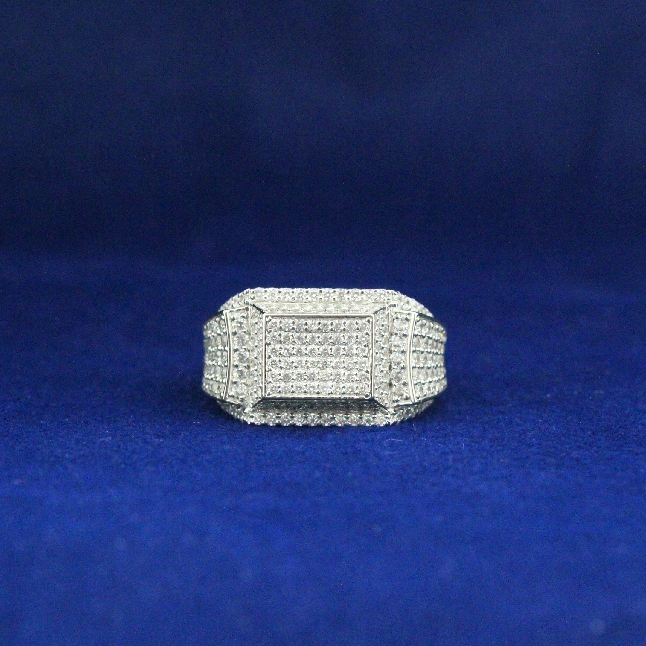 Front view of Zirconia Square Ring in 925 silver with brilliant square-cut zirconia stones, elegant fine jewelry.

