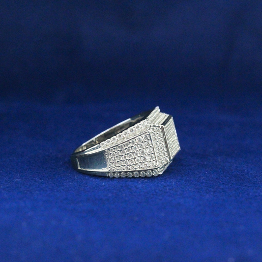 Right angle of square zirconia ring in 925 sterling silver, stylish and sleek fine jewelry.