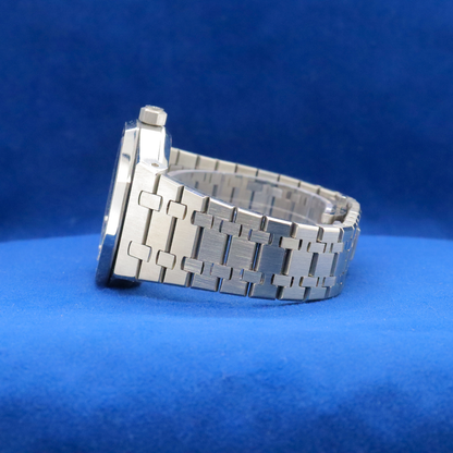 Left-side view of Arctic Steel Timepiece plain stainless steel watch, built for durability and style.


