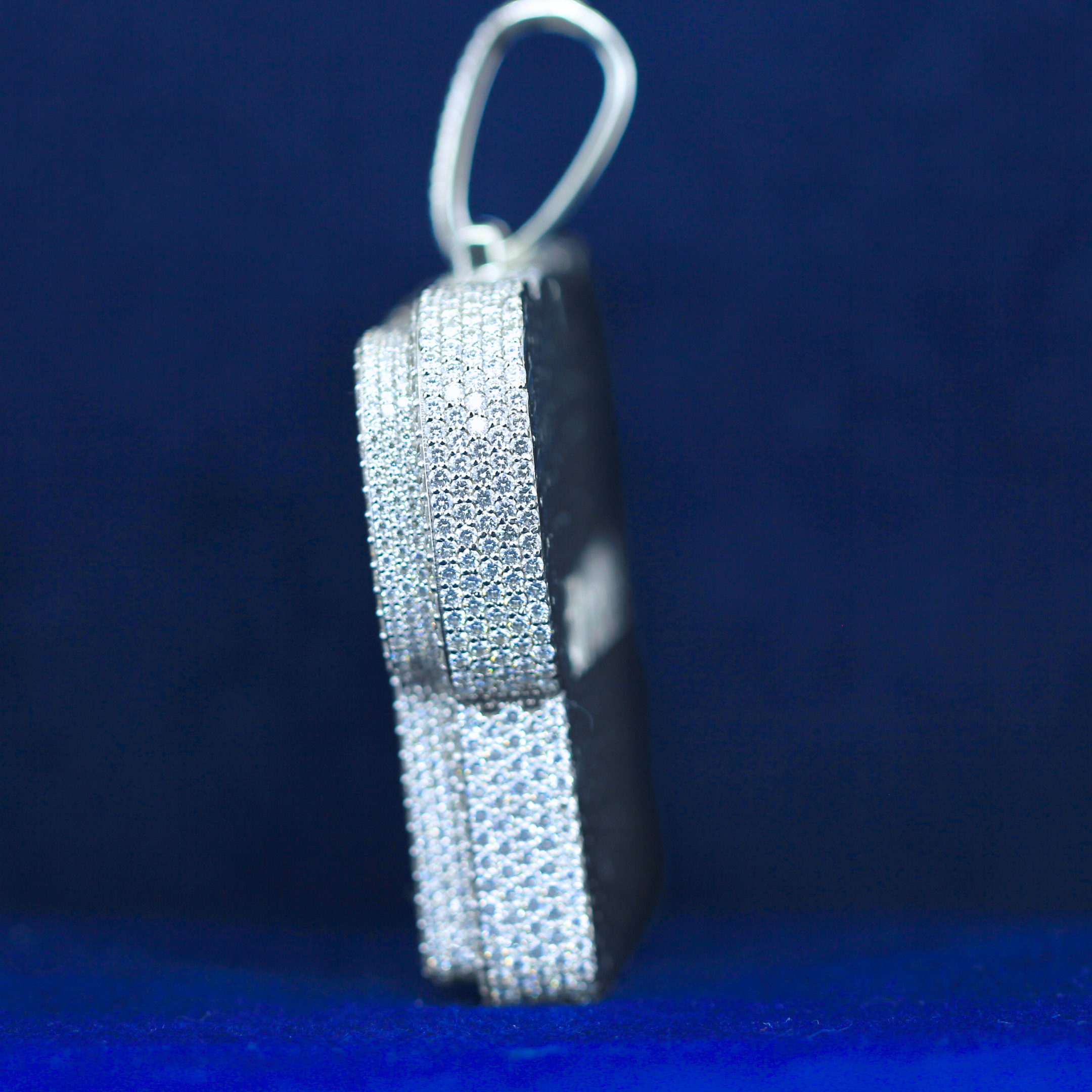 Back view of the WAPP moissanite iced out pendant – custom diamond letter pendant in hip hop style

