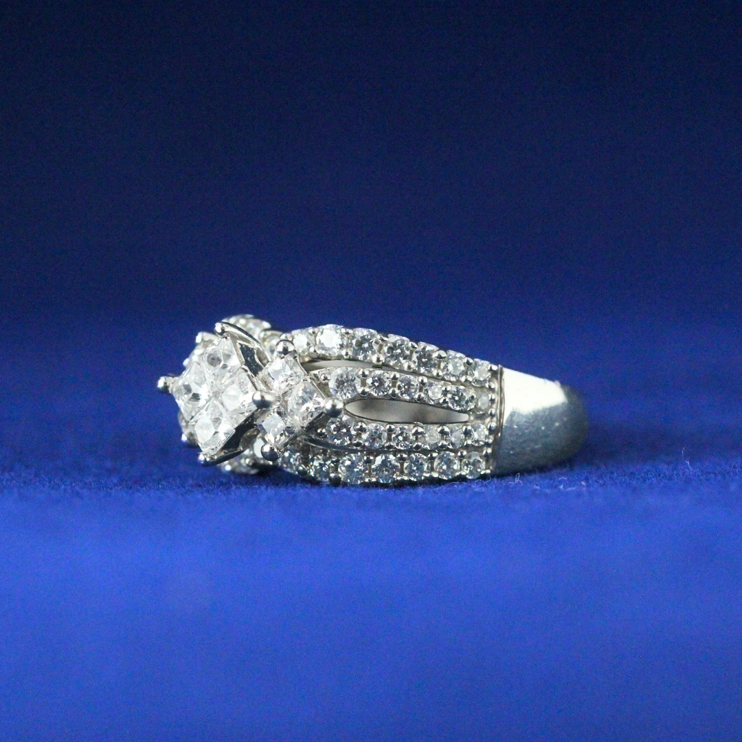 Left side view of Crown Luxe Ring with Moissanite diamonds – Fine jewelry

