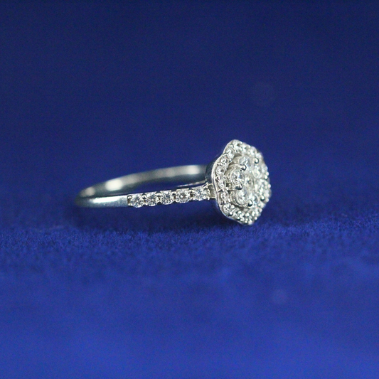 Right side view of Frosted Flower Ring with Moissanite diamonds – Fine jewelry

