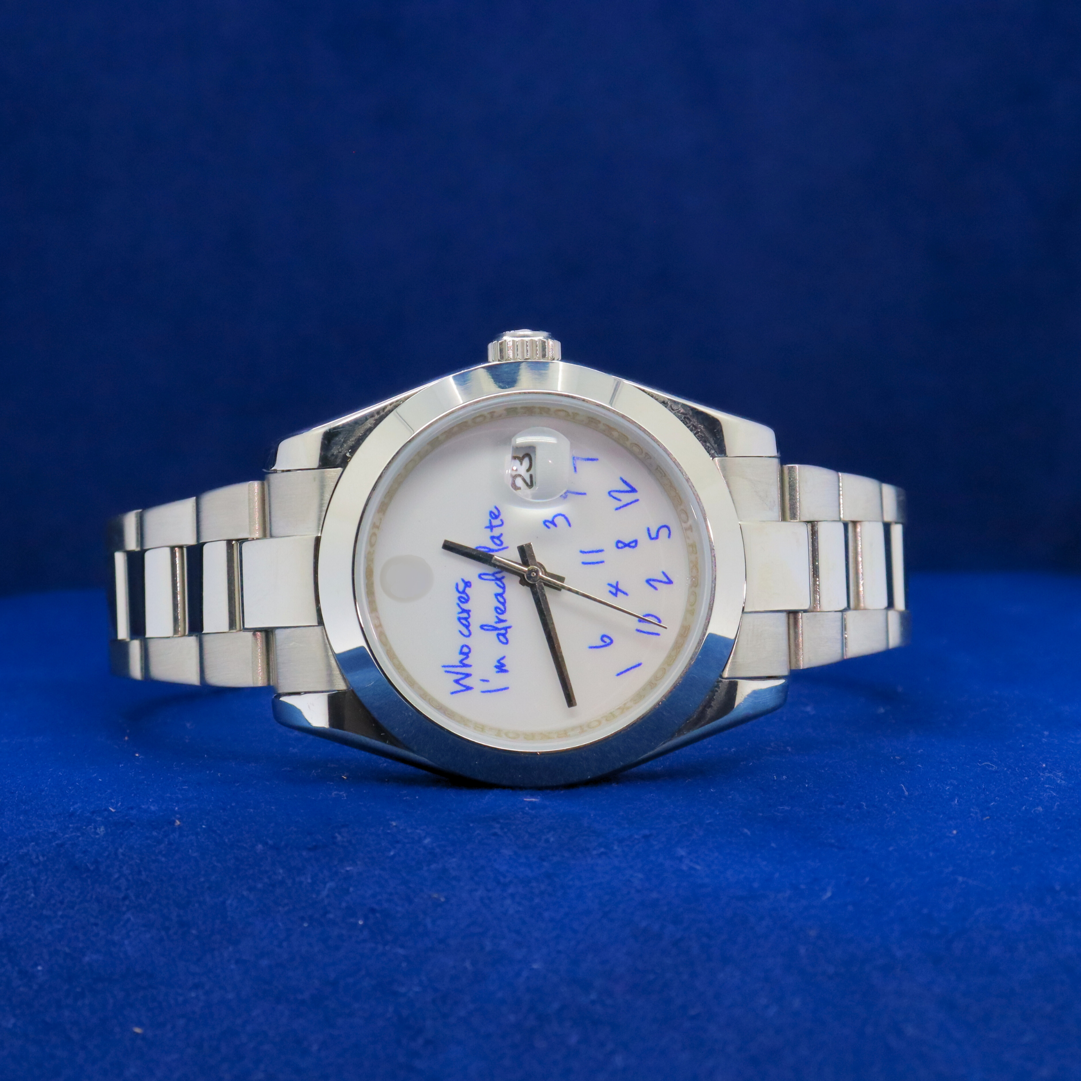 Front view of Funny "I'm Late" Watch – Custom quirky timepiece

