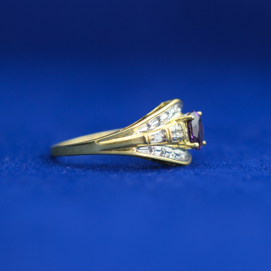 Right side view of Gold Pink Sapphire Baguette Diamond Ring – Fine jewelry

