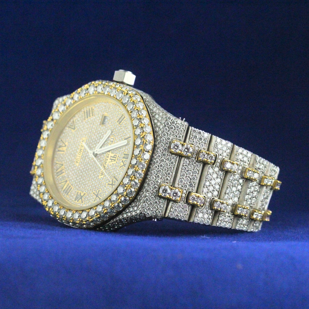 Left side view of Iced Prestige Luxury Watch with Moissanite diamonds – Custom iced-out hip-hop watch

