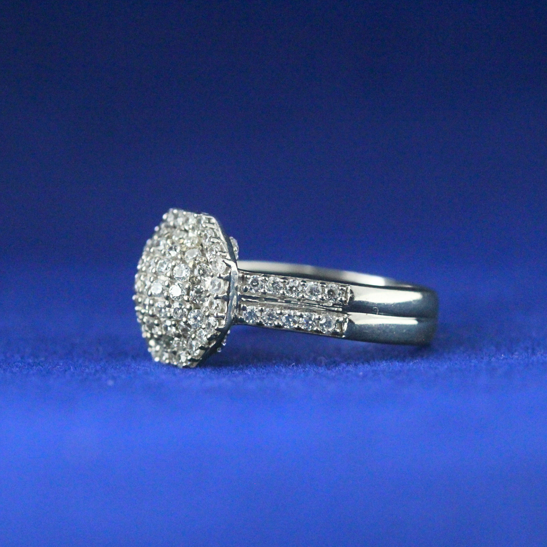 Left side view of Opulent Ice Ring with Moissanite diamonds – Fine jewelry

