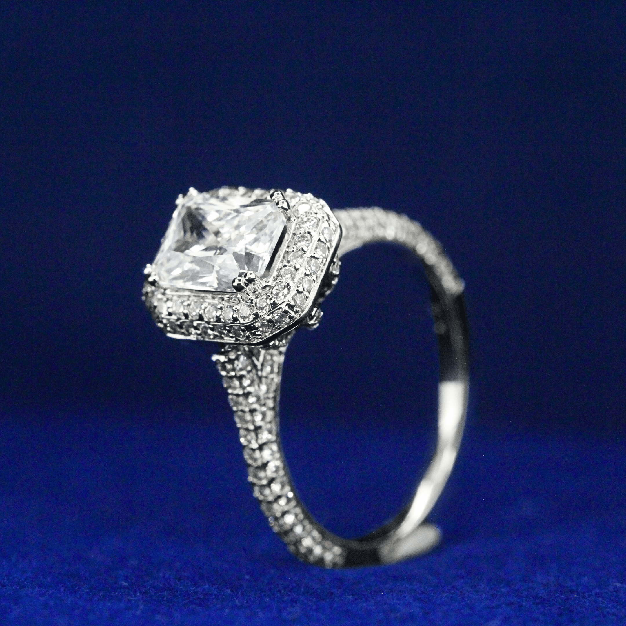 Top Front view of Pavé-Set Radiant Cut Diamond Ring with Moissanite diamonds – Fine jewelry

